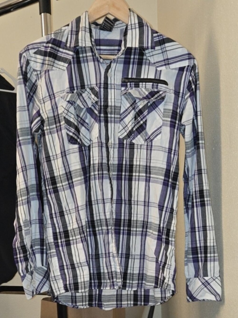 Avirex Black and Purple Plaid Shirt